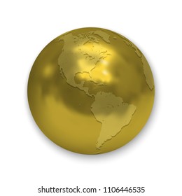 Golden glossy Earth globe icon isolated on white background