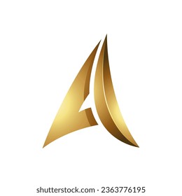 Golden Glossy Embossed Paper Plane Shaped Letter A Icon on a White Background