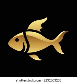 Golden Glossy Fish Icon on a Black Background