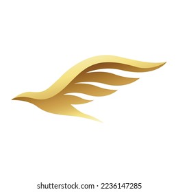 Golden Glossy Flying Bird on a White Background