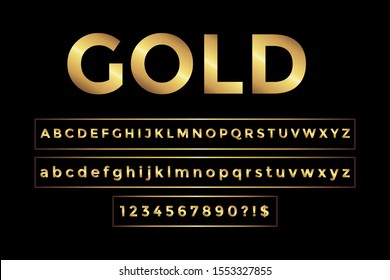 Golden Glossy Font, Gold Alphabet, Gold Text.