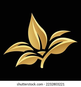 Golden Glossy Leaves on a Black Background - Icon 4