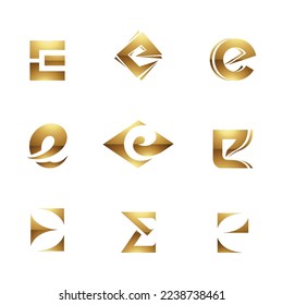 Golden Glossy Letter E Icons on a White Background