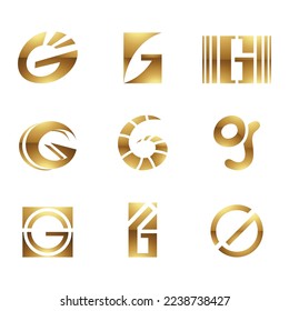 Golden Glossy Letter G Icons on a White Background