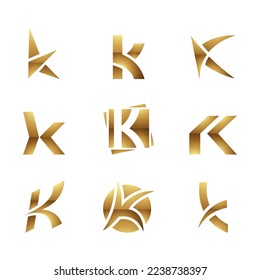 Golden Glossy Letter K Icons on a White Background