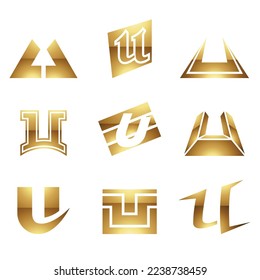 Golden Glossy Letter U Icons on a White Background