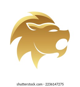 Golden Glossy Lion Icon on a White Background