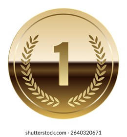 Golden glossy mirror medal for sport and games