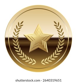 Golden glossy mirror medal and star for sport and games