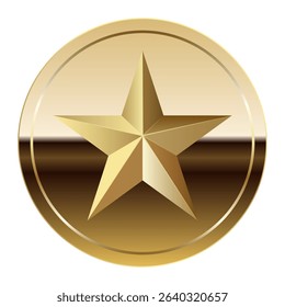 Golden glossy mirror medal and star for sport and games