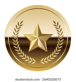 Golden glossy mirror medal and star for sport and games