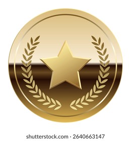 Golden glossy mirror medal and star for sport and games