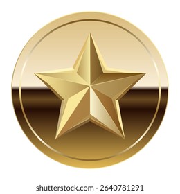 Golden glossy mirror medal and star for sport and games