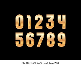 Golden glossy numbers, 3D gold shiny numerals set made in steel style, vector illustration 10EPS