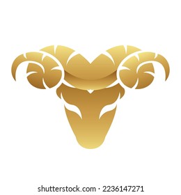 Golden Glossy Ram Icon on a White Background
