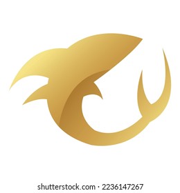 Golden Glossy Shark Icon on a White Background