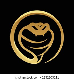 Golden Glossy Snake Icon on a Black Background