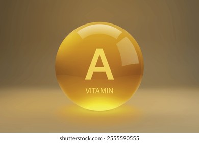 A golden glossy sphere representing Vitamin A commonly known as Retinol, on a gradient background