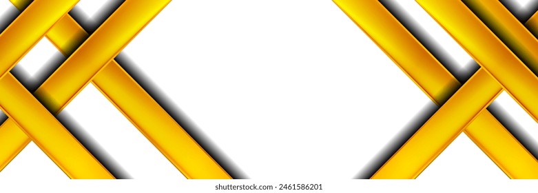 Golden glossy stripes on white abstract corporate background. Geometric vector banner design