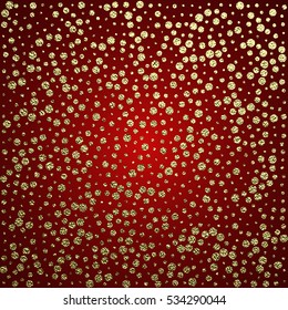 Golden glossy texture. Metal pattern. Gold festive background with dots, for greeting card or wrapping paper.