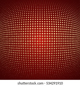 Golden glossy texture. Metal pattern. Gold festive background with dots, for greeting card or wrapping paper.