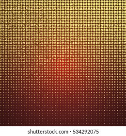 Golden glossy texture. Metal pattern. Gold festive background with dots, for greeting card or wrapping paper.