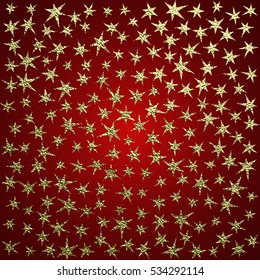 Golden glossy texture. Metal pattern. Gold festive background with stars , for greeting card or wrapping paper.
