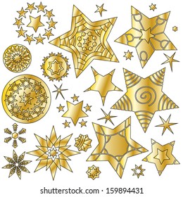 Golden glossy vector star collection