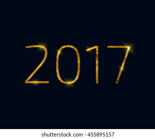 Golden glow 2017 new year background vector illustration. Calendar greeting card design typography template.