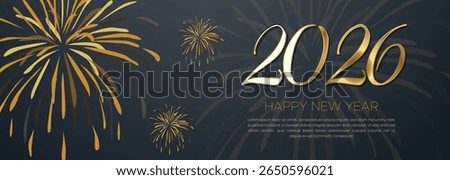 Golden Glow 2026 Happy New Year Banner with Elegant Light Trails and Luxury Layout