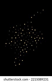 Golden Glow Abstract Vector Black Background. Modern Splash Pattern. Gold Sequin Festive Wallpaper. Sparkle Light Banner.