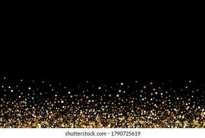 Golden Glow Golden Black Background. Holiday Circle Texture. Yellow Sparkle Bridal Design. Splash Art Background.