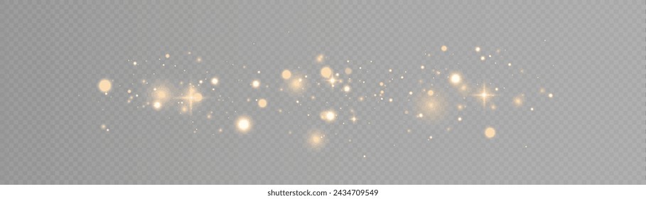 Golden glow bokeh light background isolated on transparent background.