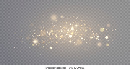 Golden glow bokeh light background isolated on transparent background.