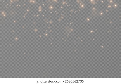 Golden glow dust png. Spraying glitter on isolated transparent background. Sparkling light or sparkling dust png. Christmas light.