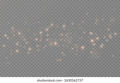 Golden glow dust png. Spraying glitter on isolated transparent background. Sparkling light or sparkling dust png. Christmas light.
