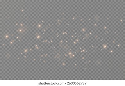 Golden glow dust png. Spraying glitter on isolated transparent background. Sparkling light or sparkling dust png. Christmas light.
