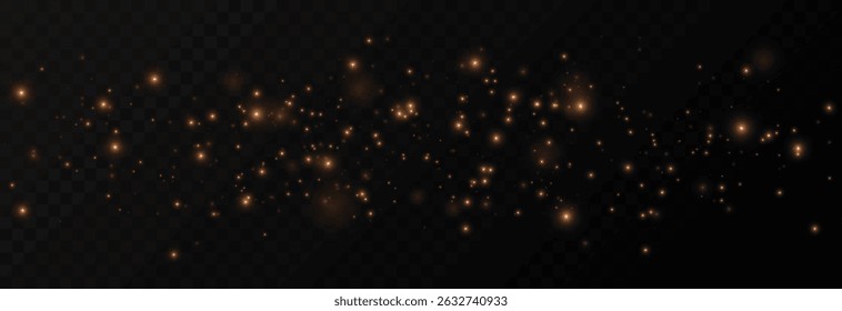 Golden glow dust png. Spraying glitter on isolated transparent background. Sparkling light or sparkling dust png. Christmas light.