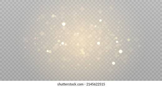 Golden glow effect, glare, explosion, sparkle, sun glare, sparks and stars on transparent background