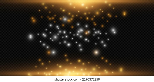 Golden glow effect, glare, explosion, sparkle, sun glare, sparks. On a transparent background.