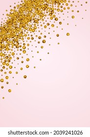Fondo rosa del vector de efecto brillante dorado. Patrón de polvo de arte. Fondo del glamour de la secuencia amarilla. Papel tapiz de lujo de lluvia.
