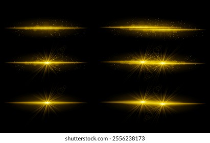 Golden glow effects set icon. Radiant light streaks, sparkling particles, bright starbursts, warm illumination, abstract lighting design, decorative energy beams, vibrant modern visuals