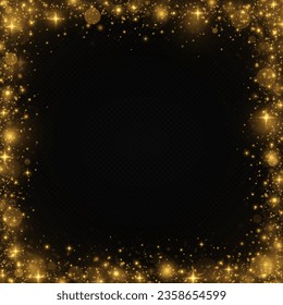 Golden glow light effect. Luxury sparks shine with a special light. Christmas background for holiday design decoration.