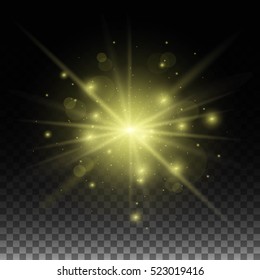 Golden glow light effect on the transparent background. Stock vector.