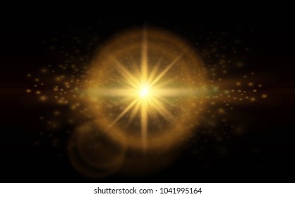 Golden Glow light effect. Star burst with sparkles. Vector Illustration