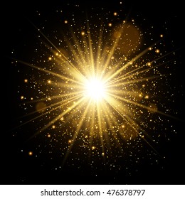 Golden Glow Light Effect. Star Burst With Sparkles. Vector Illustration