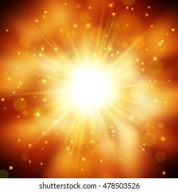 Golden glow light effect. Star burst with sparkles. Abstract vector illustration