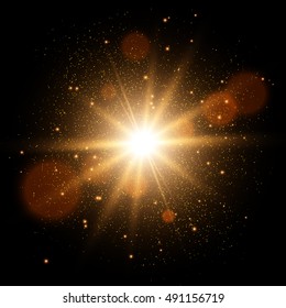 Golden Glow Light Effect. Star Burst With Sparkles. Vector Illustration