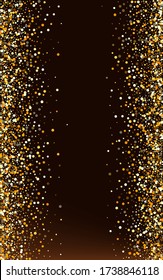 Golden Glow Luxury Brown Dark Background. Modern Shine Pattern. Gold Circle Happy Postcard. Sparkle Christmas Invitation.