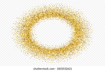 Golden Glow Paper Transparent Background. Modern Round Illustration. Yellow Dust Luxury Postcard. Sequin Happy Invitation.